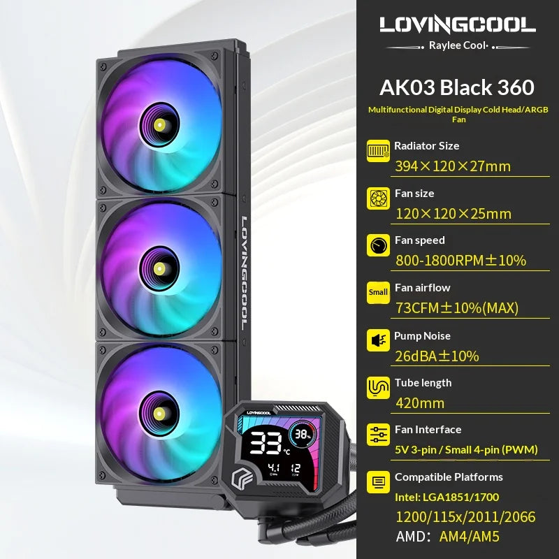 Watercooling CPU ARGB LOVINGCOOL AK – Écran Dynamique (240/360 mm)