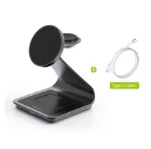 Station de Charge Magnétique 3 en 1 – Téléphone, Montre & Écouteurs