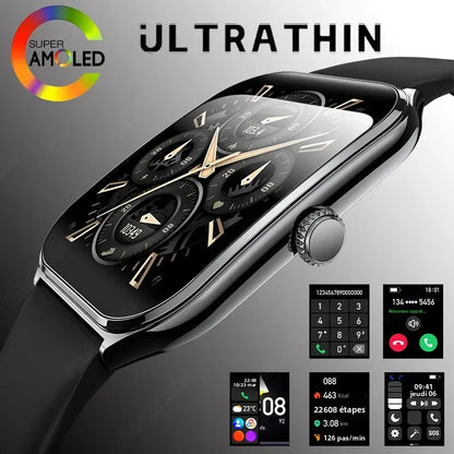 Montre Connectée Ultra-Fine Écran AMOLED 1,96" – Affichage Permanent, Bracelet au Choix