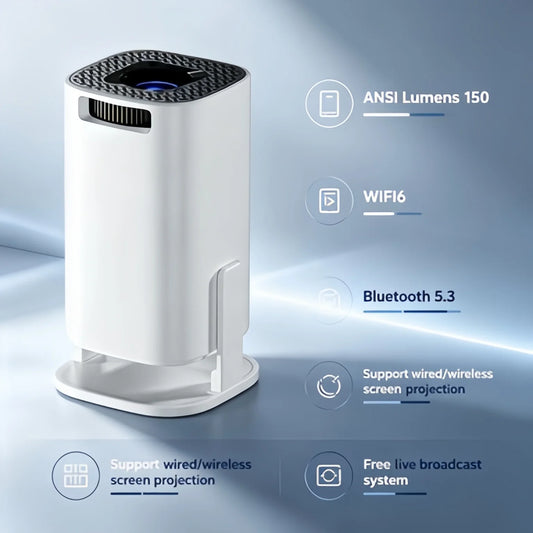 Mini Vidéoprojecteur Portable – Recopie d'Écran Sans Fil, Bluetooth 5.3, Compatible 1080P
