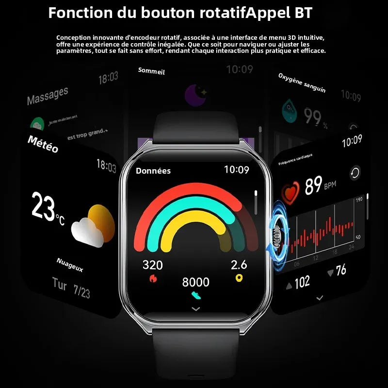 Montre Connectée Ultra-Fine Écran AMOLED 1,96" – Affichage Permanent, Bracelet au Choix