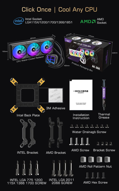 Watercooling CPU ARGB LOVINGCOOL AK – Écran Dynamique (240/360 mm)