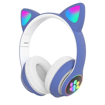 Casque Bluetooth oreilles de chat LED bleu