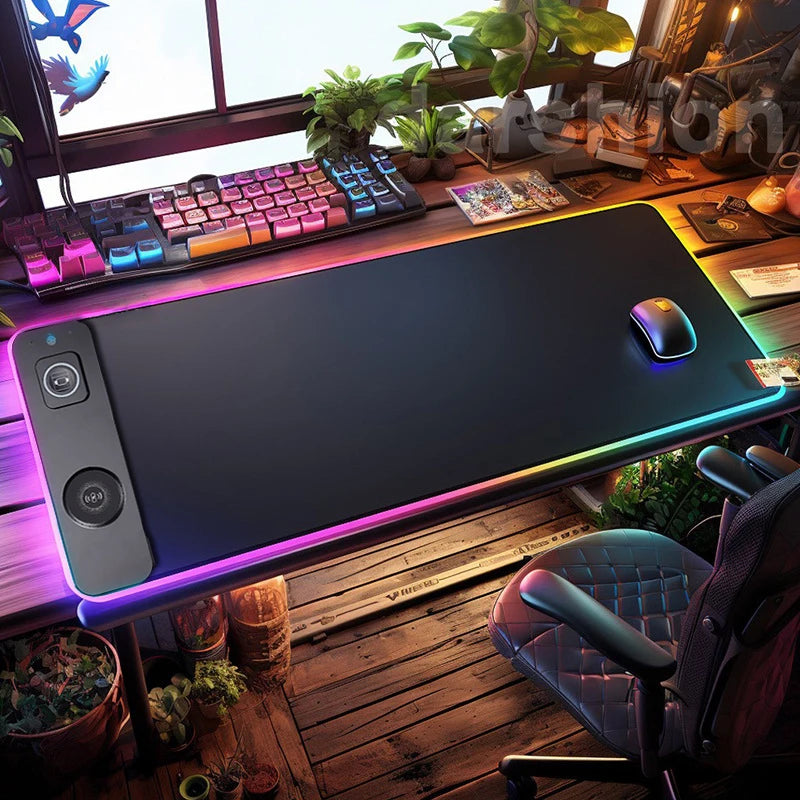 Tapis de bureau RGB 3 en 1 avec chargeur sans fil intégré
