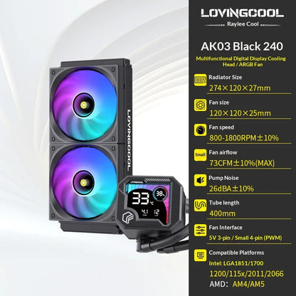 Watercooling CPU ARGB LOVINGCOOL AK – Écran Dynamique (240/360 mm)