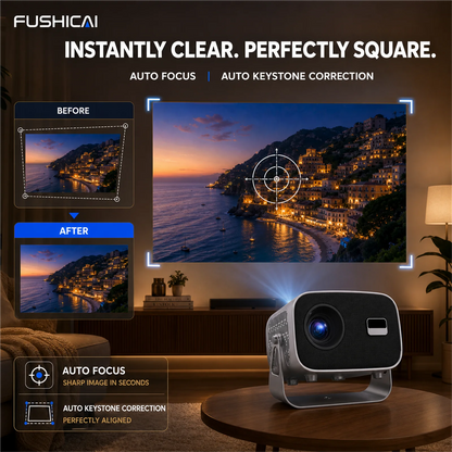 Vidéoprojecteur Rotatif 360° Autofocus – Android 14, 900 ANSI, WiFi 6, Haut-Parleur 15 W