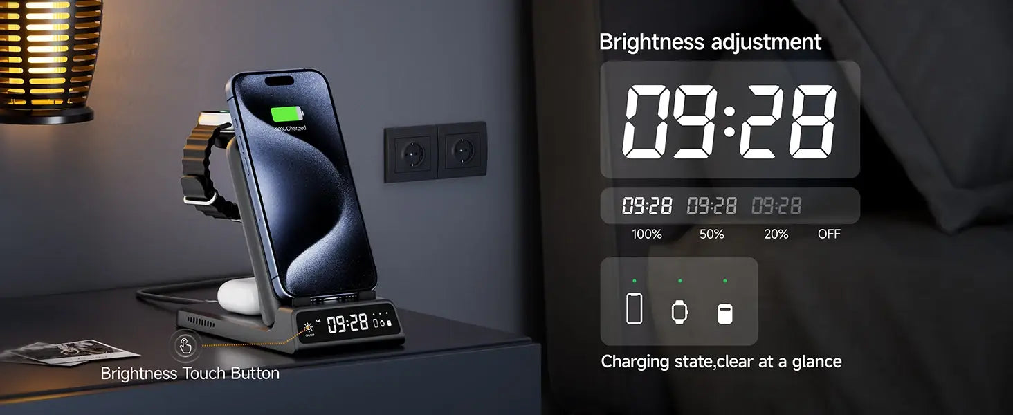 SwanScout 703A chargeur sans fil pour iPhone 17 16 15 14 Station de charge pour Apple Watch 11 10 9 Ultra 3 SE 2