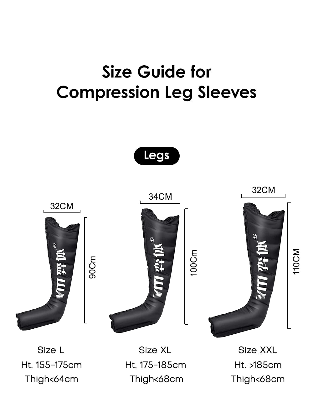 Manches de compression noires YITI 8 chambres jambes corps entier tailles L XL XXL