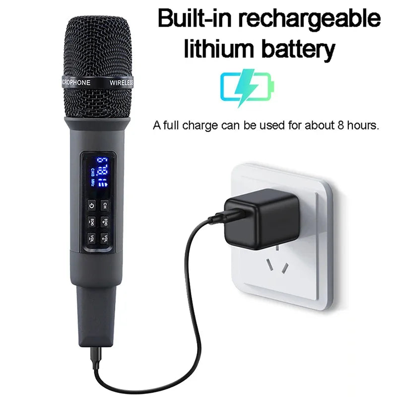 Micro Karaoké Sans Fil UHF – Récepteur Bluetooth, Réverbération et Réglage Basses/Aigus