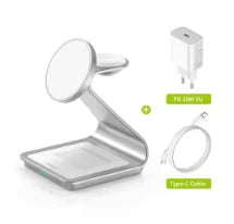 Station de Charge Magnétique 3 en 1 – Téléphone, Montre & Écouteurs