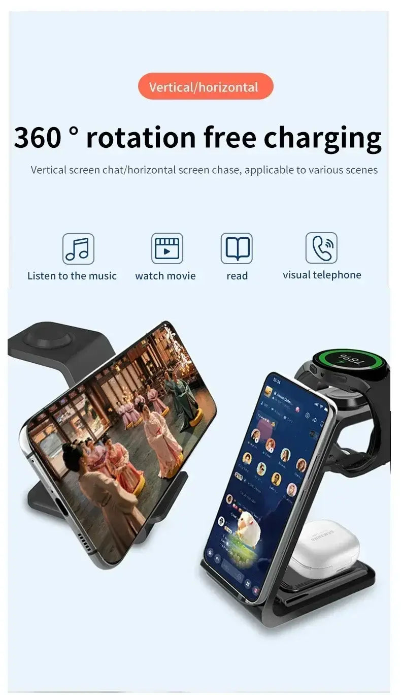 VIKEFON 30W 3 en 1 support de chargeur sans fil pour téléphones Samsung S23 S22 Galaxy Watch 7 8 9 Airpods Pro Station