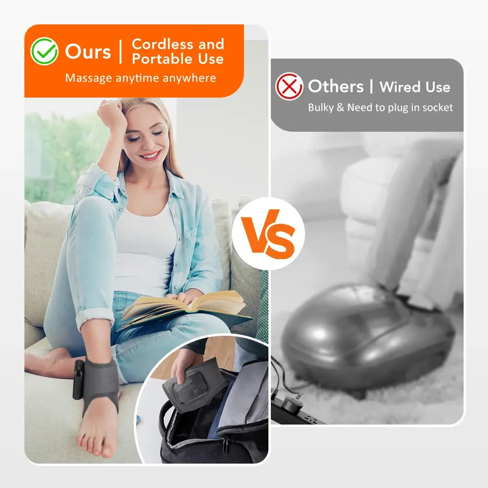 Massageur de pieds sans fil noir avec pression d’air pour relaxation