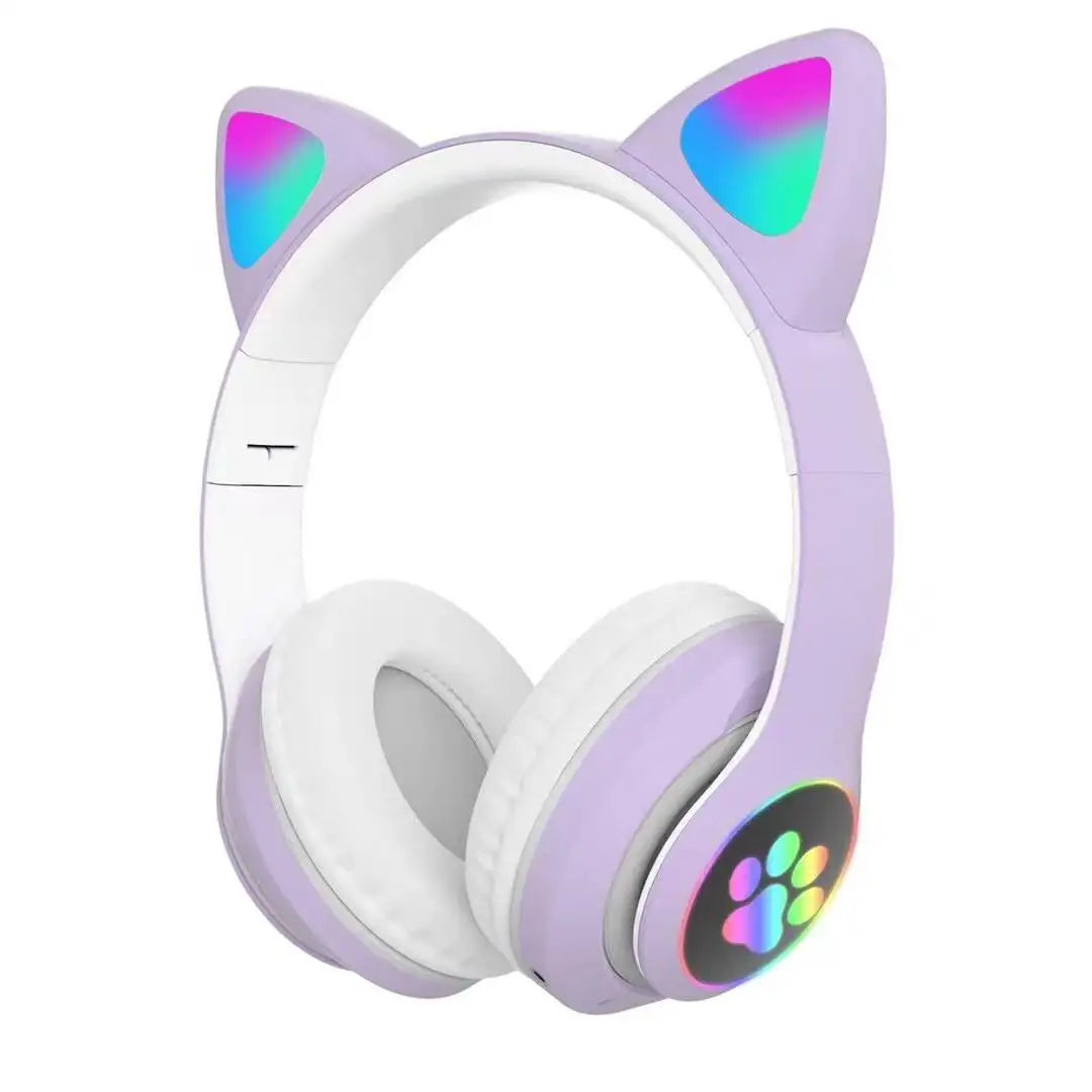 Casque Bluetooth oreilles de chat LED violet