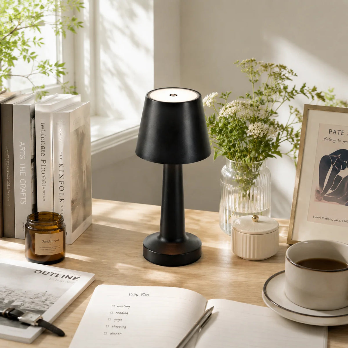 Lampe champignon sans fil noire