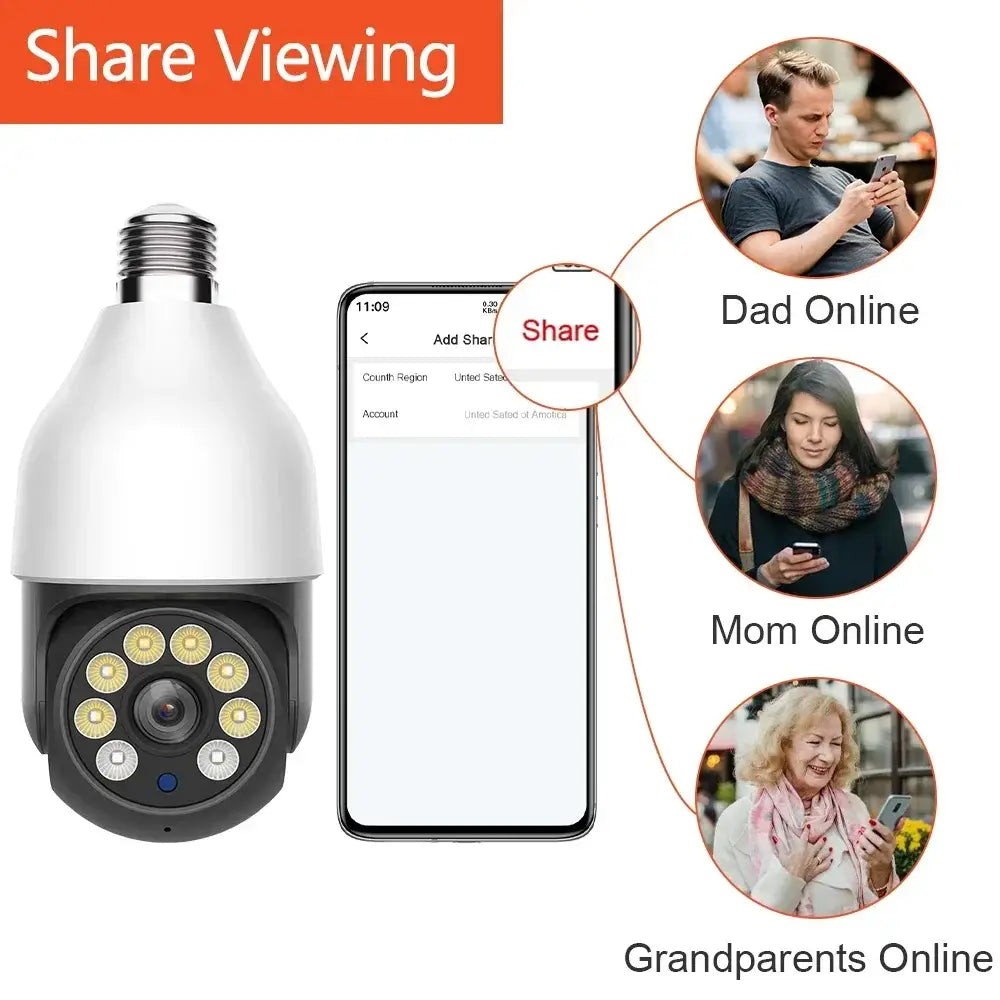 Caméra de sécurité PTZ IP CCTV Tuya avec ampoule, vision nocturne 5MP