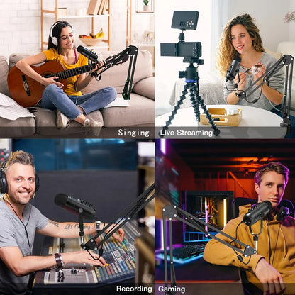 Kit Micro Podcast USB avec Bras Articulé – Condensateur Cardioïde, Plug & Play