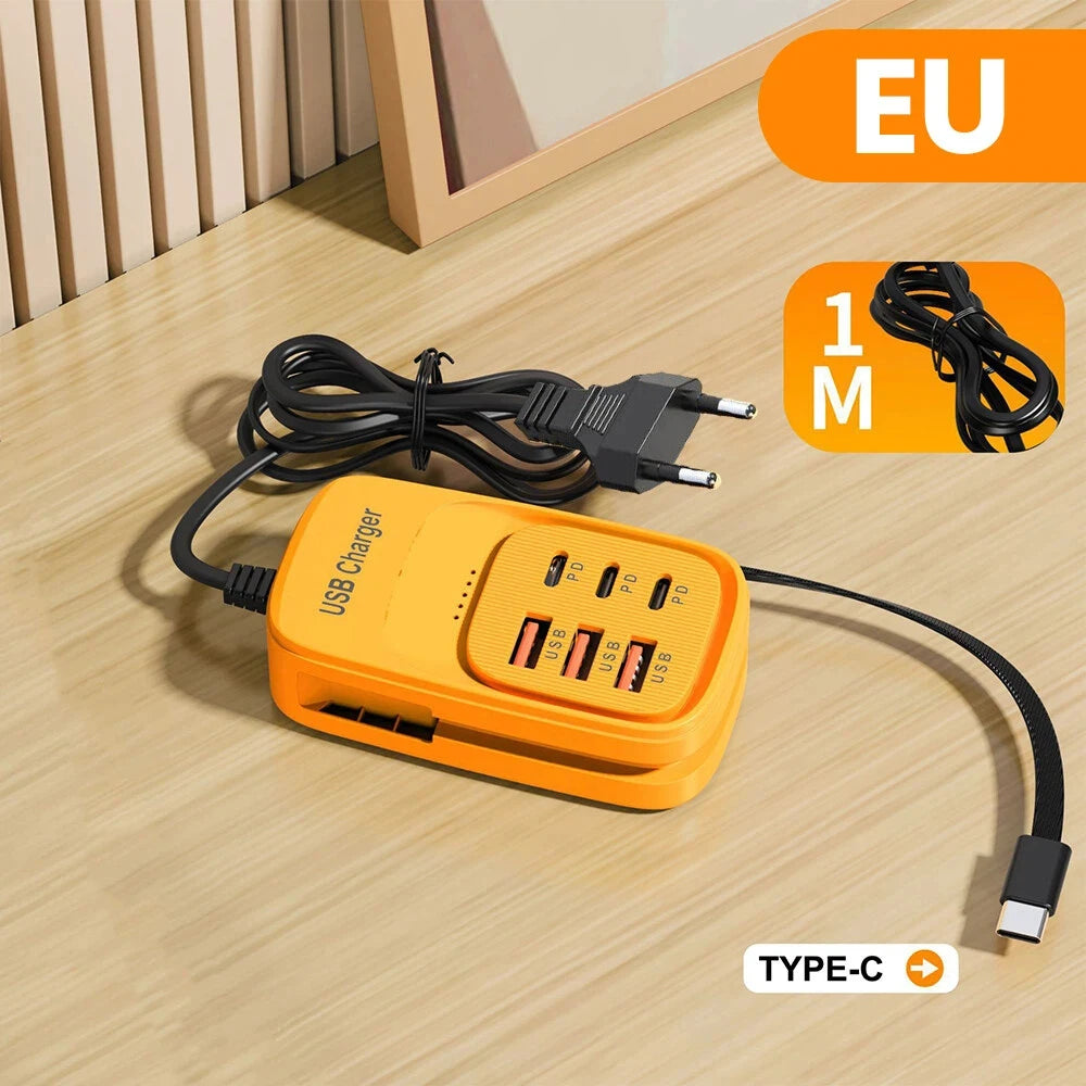 Station de Charge 6 en 1 – 3 Ports USB-C PD & 3 USB