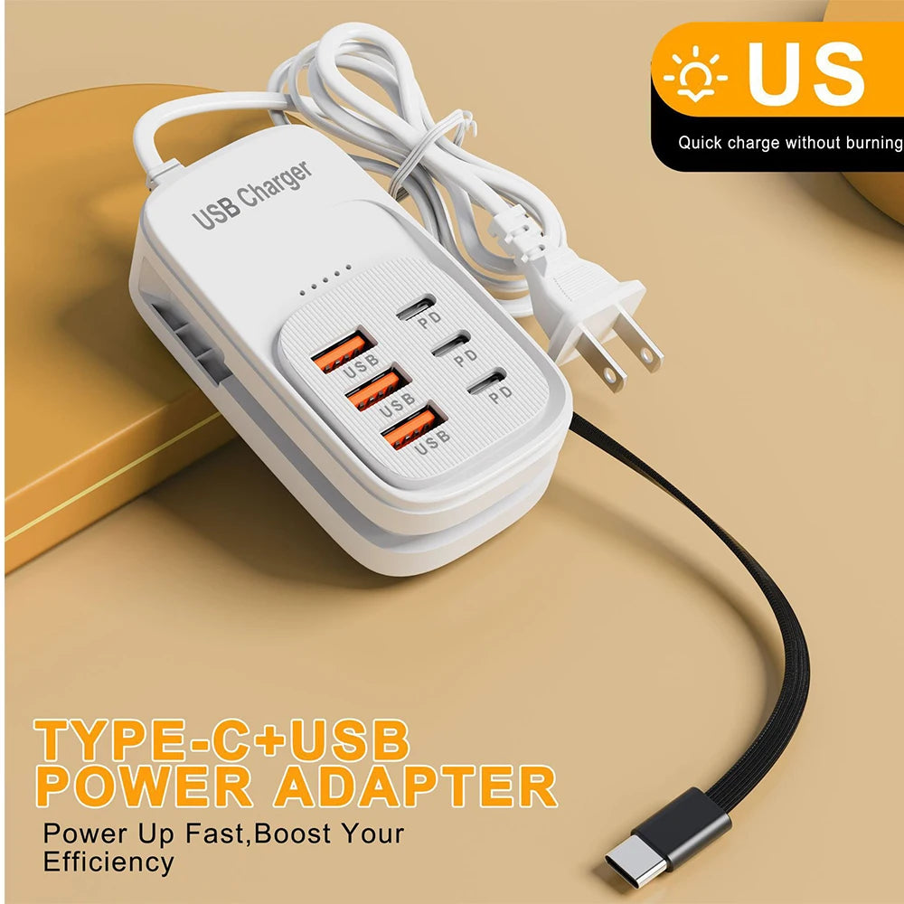 Station de Charge 6 en 1 – 3 Ports USB-C PD & 3 USB