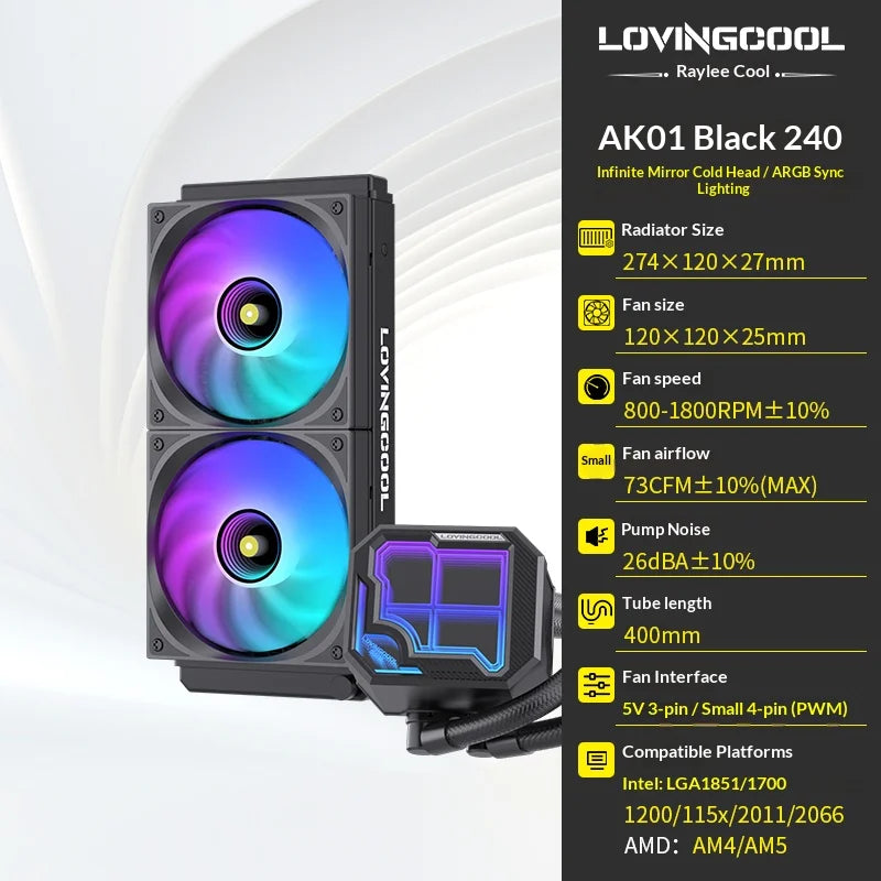 Watercooling CPU ARGB LOVINGCOOL AK – Écran Dynamique (240/360 mm)