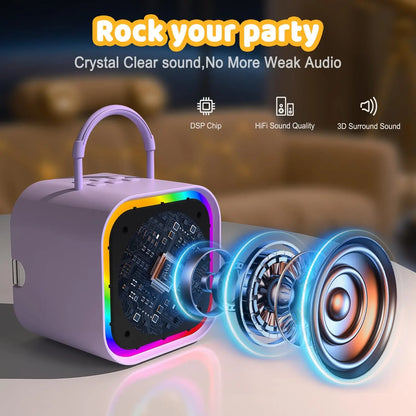 Enceinte Karaoké Bluetooth avec 2 Micros Sans Fil – Effets de Voix, Lumières LED