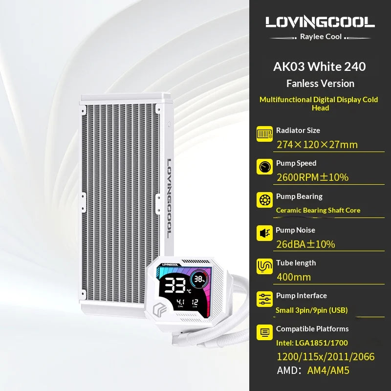 Watercooling CPU ARGB LOVINGCOOL AK – Écran Dynamique (240/360 mm)