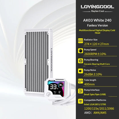 Watercooling CPU ARGB LOVINGCOOL AK – Écran Dynamique (240/360 mm)