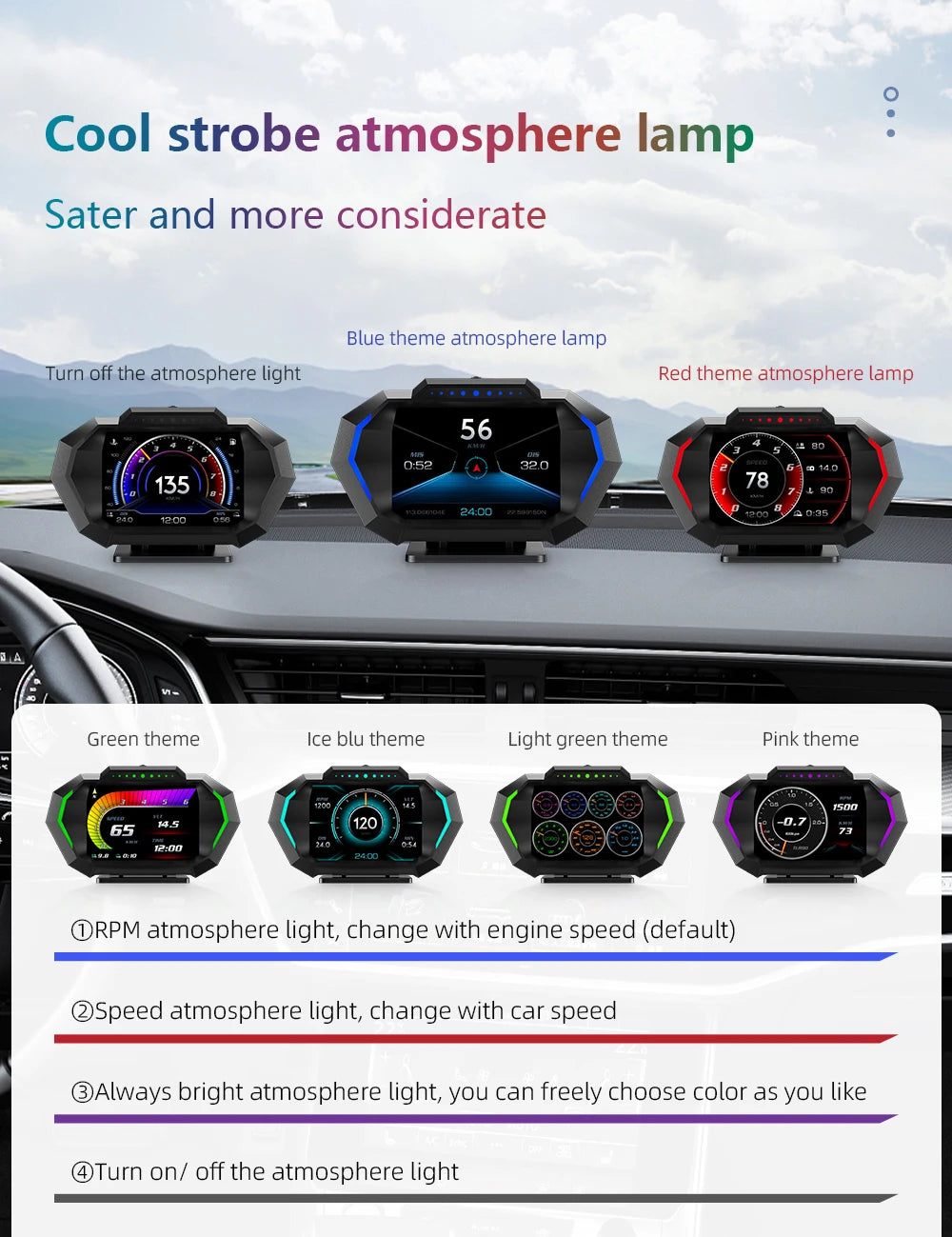 Affichage tête haute OBD + GPS HUD P24 pour voiture compteur de vitesse numérique température de l’eau consommation
