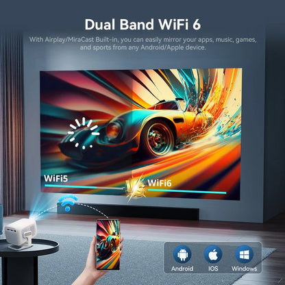 Vidéoprojecteur Mini 1080P Autofocus – 4K, Android, WiFi 6, Bluetooth 5.4, Rotation 360°