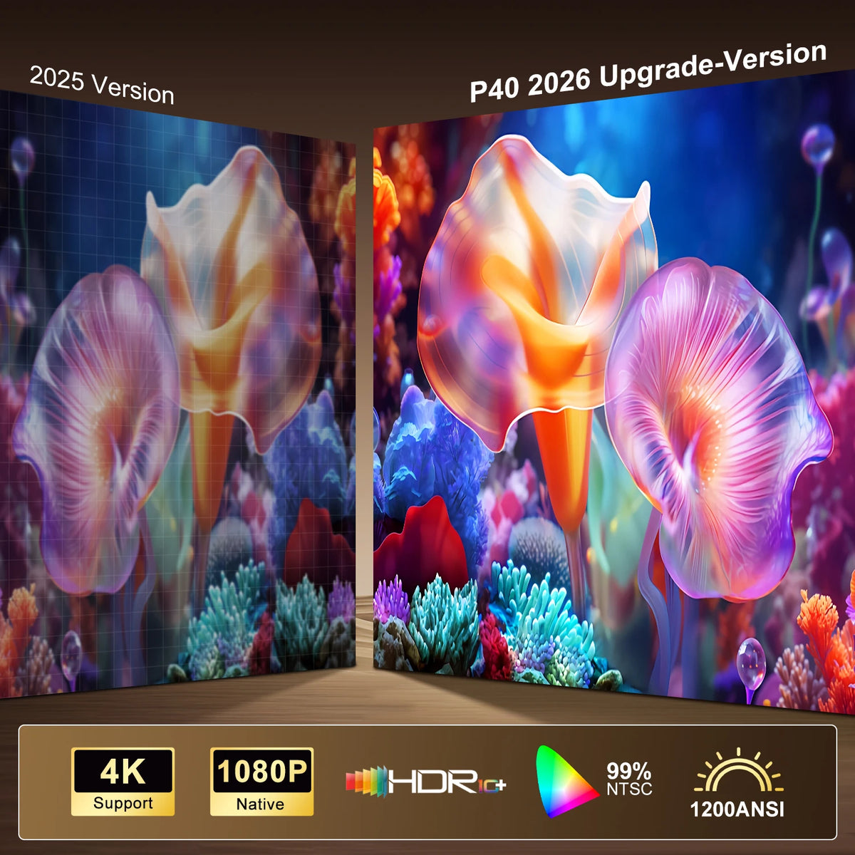Vidéoprojecteur Ultra-Fin Full HD 1080P – Autofocus, Son Dolby Audio, WiFi 6, HDR10