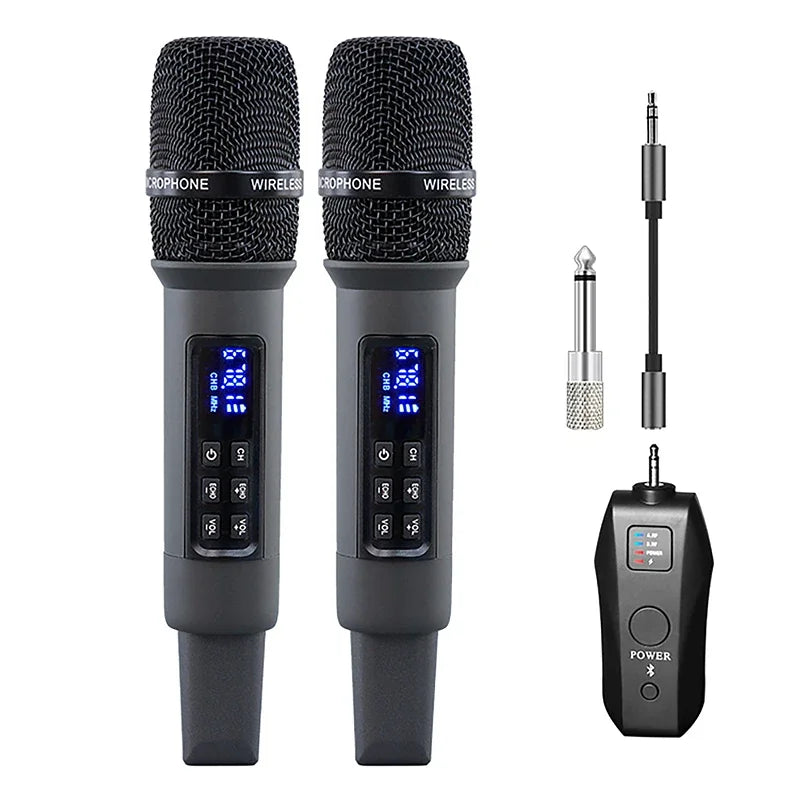 Micro Karaoké Sans Fil UHF – Récepteur Bluetooth, Réverbération et Réglage Basses/Aigus