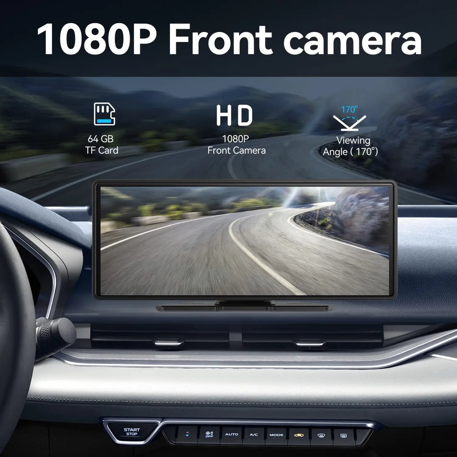 Écran Carplay portable pour voiture avec dash cam 1080p 170°