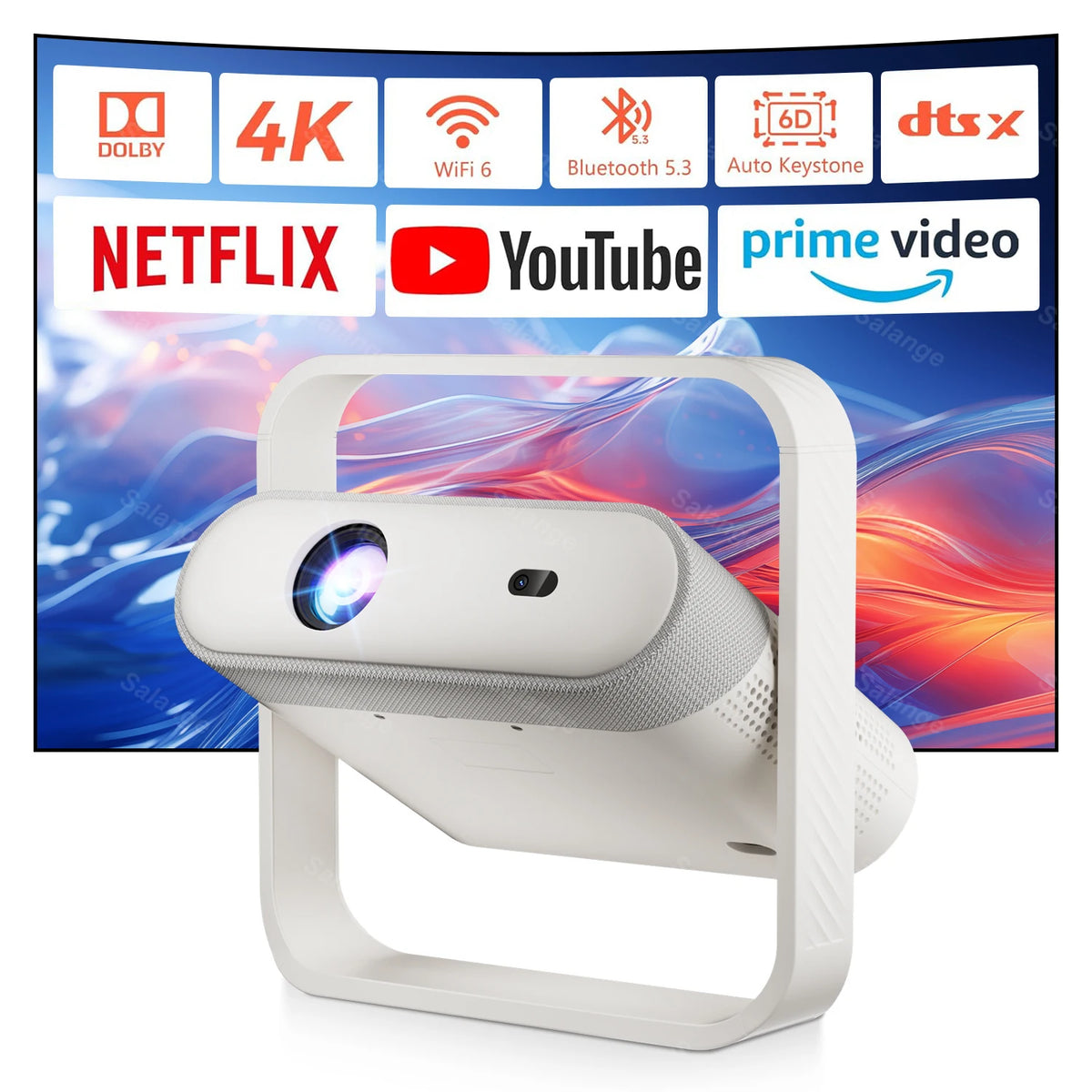 Vidéoprojecteur Ultra-Fin Full HD 1080P – Autofocus, Son Dolby Audio, WiFi 6, HDR10