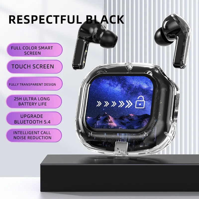 Écouteurs Sans Fil Boîtier à Écran Tactile Couleur – Bluetooth 5.3, Son HiFi Stéréo