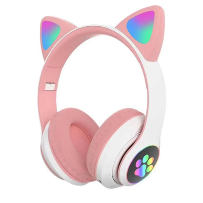 Casque Bluetooth oreilles de chat LED rose