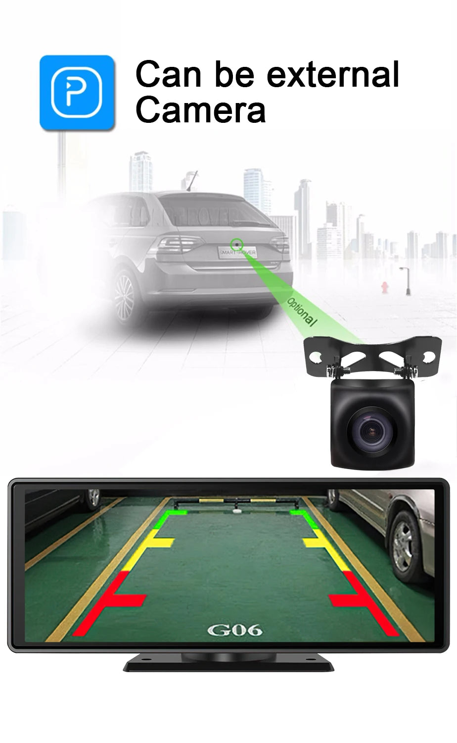 Écran caméra arrière 10,26’’ 4K avec Android Auto et lignes de guidage colorées