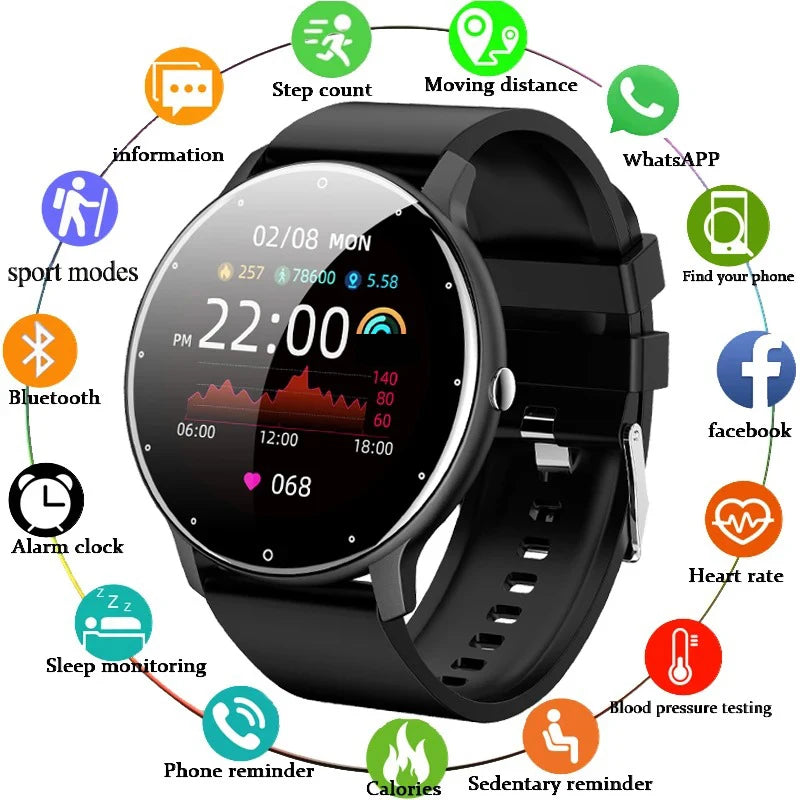 Montre Connectée Ronde Écran Tactile 1,28" – Suivi Sport & Sommeil, Notifications, IP67