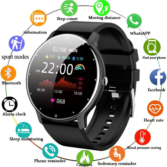 Montre Connectée Ronde Écran Tactile 1,28" – Suivi Sport & Sommeil, Notifications, IP67