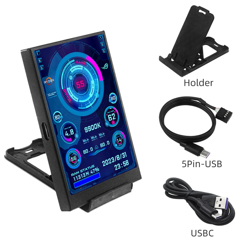 Mini Écran Secondaire 3,5" USB-C – Température & Usage CPU, GPU, RAM