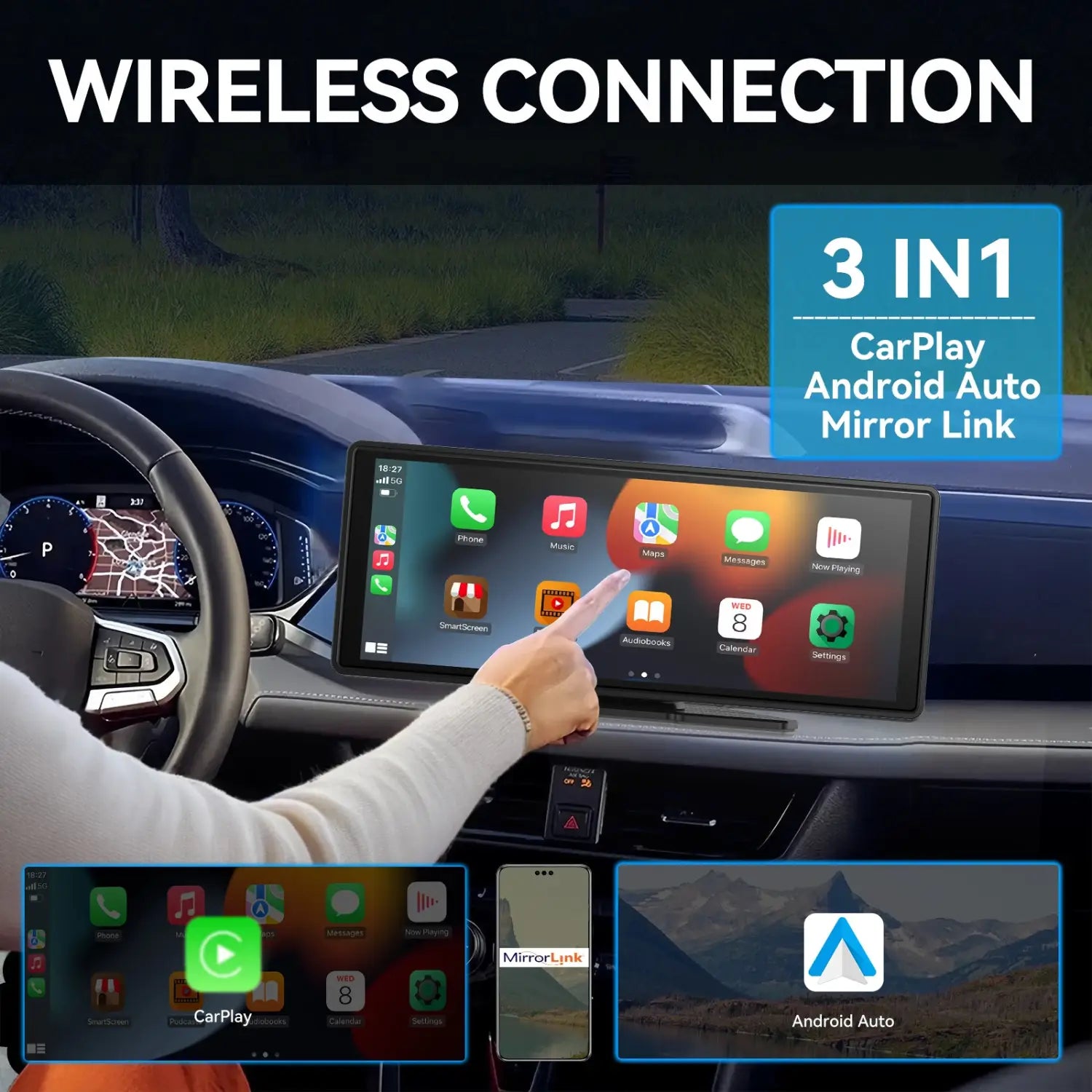 Carplay portable universel pour écran de voiture écran Carplay sans fil stéréo de voiture sans fil avec Carplay Android