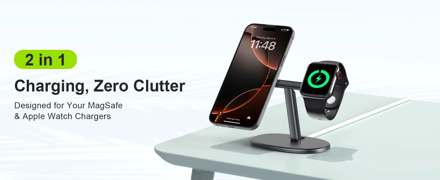 EWA – station de chargement MagSafe 2 en 1 pour iPhone 16/15/14/13/12 et Apple Watch Series SE station d’accueil