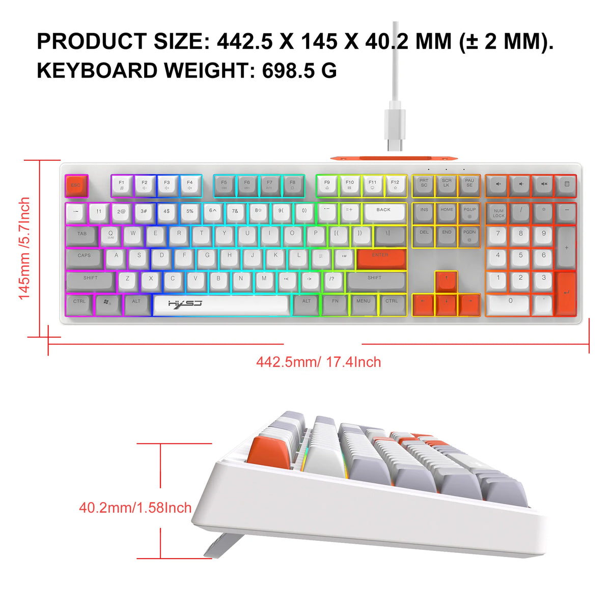 Clavier gaming 108 touches RGB rétroéclairé – vue 6
