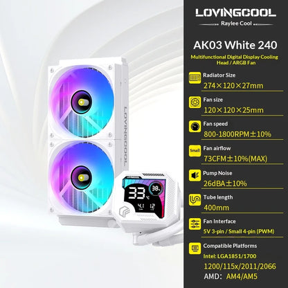 Watercooling CPU ARGB LOVINGCOOL AK – Écran Dynamique (240/360 mm)