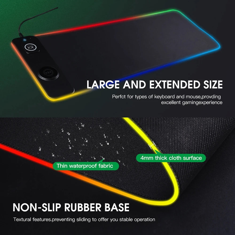 Tapis de Bureau 3 en 1 RGB – Chargeur Sans Fil Intégré (80x30 cm)