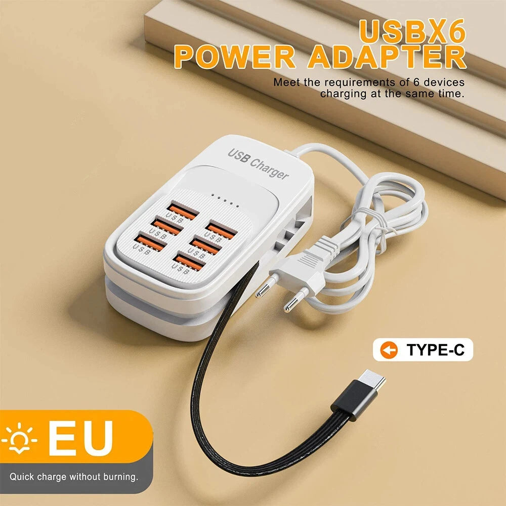 Station de Charge 6 en 1 – 3 Ports USB-C PD & 3 USB