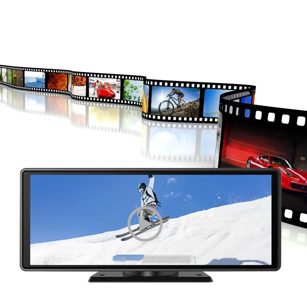Moniteur panoramique 10,26’’ 4K Voiture universelle affichant snowboardeur en action avec Android Auto