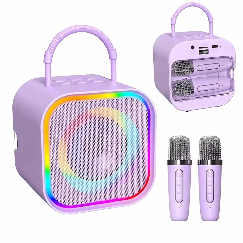 Enceinte Karaoké Bluetooth avec 2 Micros Sans Fil – Effets de Voix, Lumières LED