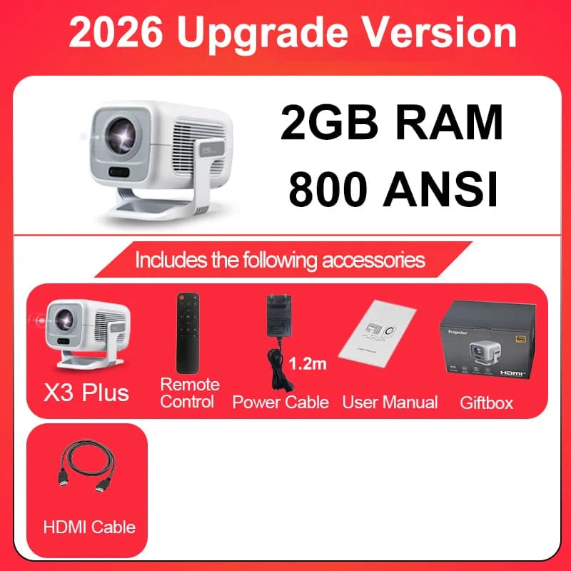 Vidéoprojecteur Mini 1080P Autofocus – 4K, Android, WiFi 6, Bluetooth 5.4, Rotation 360°