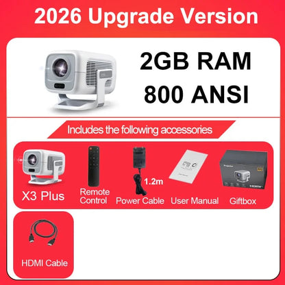 Vidéoprojecteur Mini 1080P Autofocus – 4K, Android, WiFi 6, Bluetooth 5.4, Rotation 360°