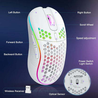 Souris gaming sans fil RGB noire