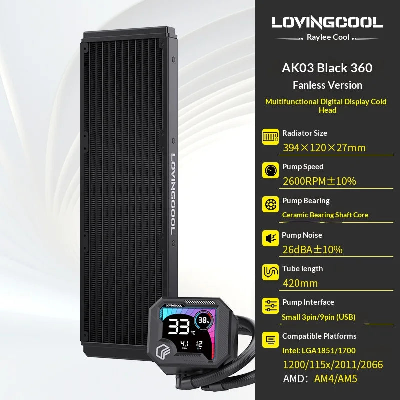 Watercooling CPU ARGB LOVINGCOOL AK – Écran Dynamique (240/360 mm)